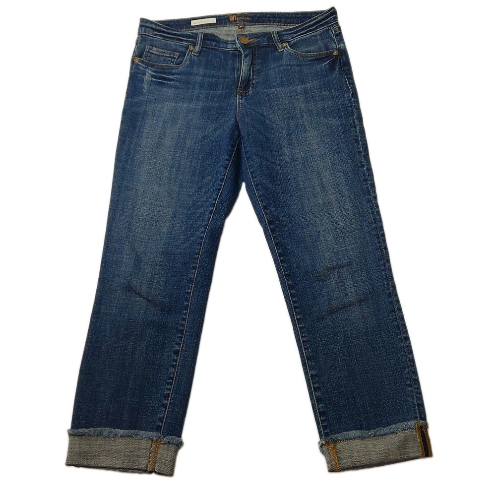 KUT from the Kloth Amy Crop Straight Leg Jeans Size 6 Cuffed Distressed Wash